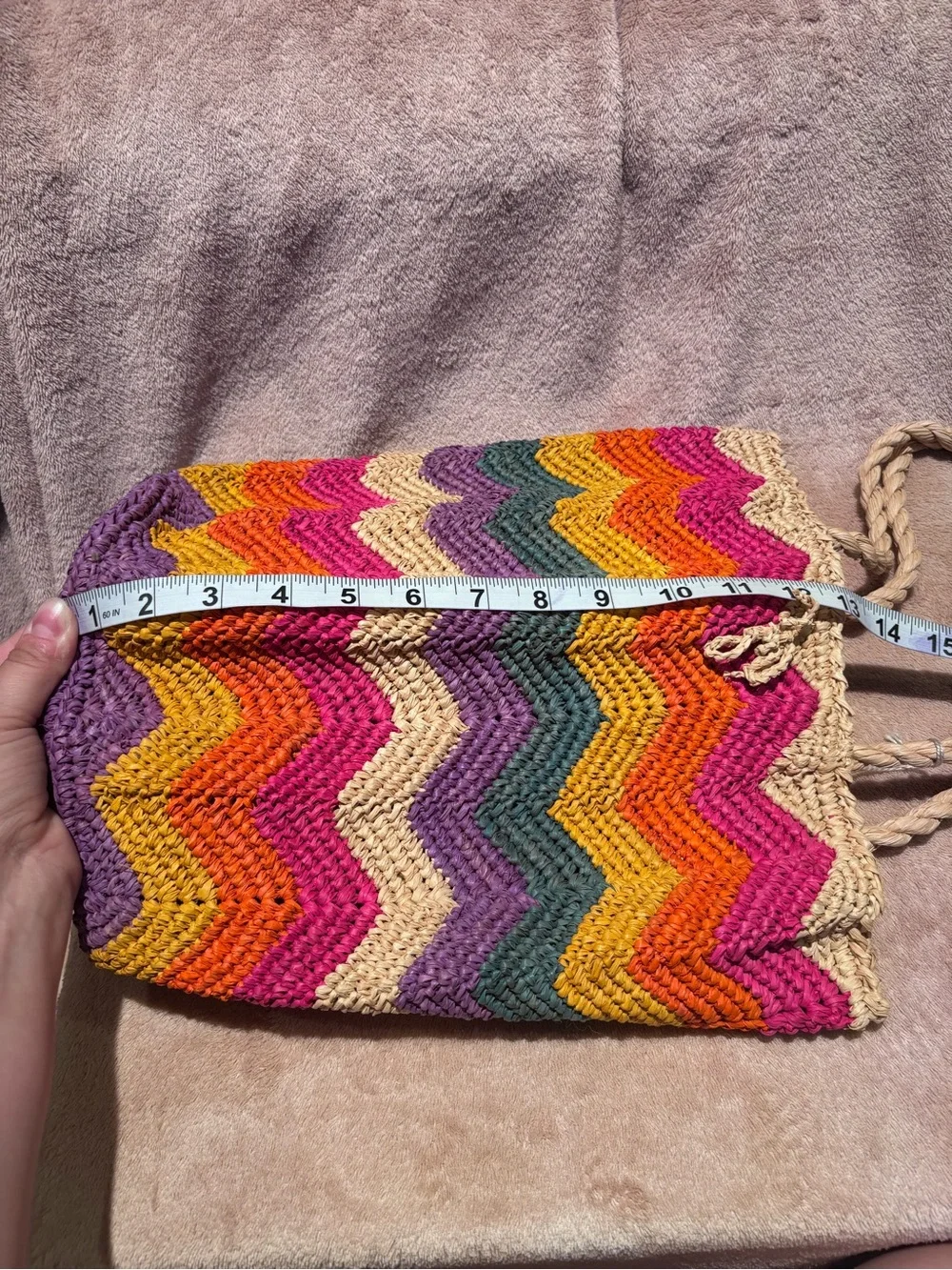 Mar Y Sol Handmade Chevron Raffia Tote Bag NWT – Colorful Rainbow Bag - Picture 10 of 11